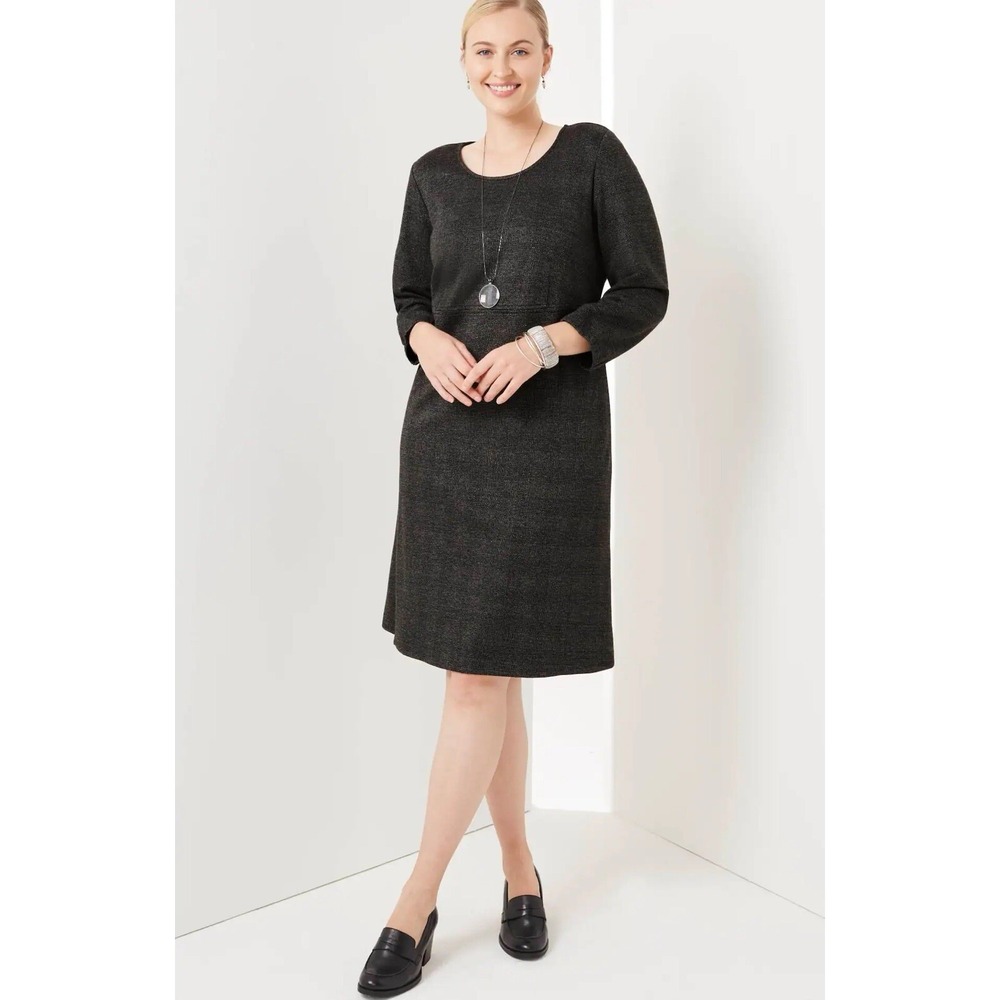 J. Jill Wearever Collection Womens S Ponte Knit Dress Charcoal Plaid Stretch NEW